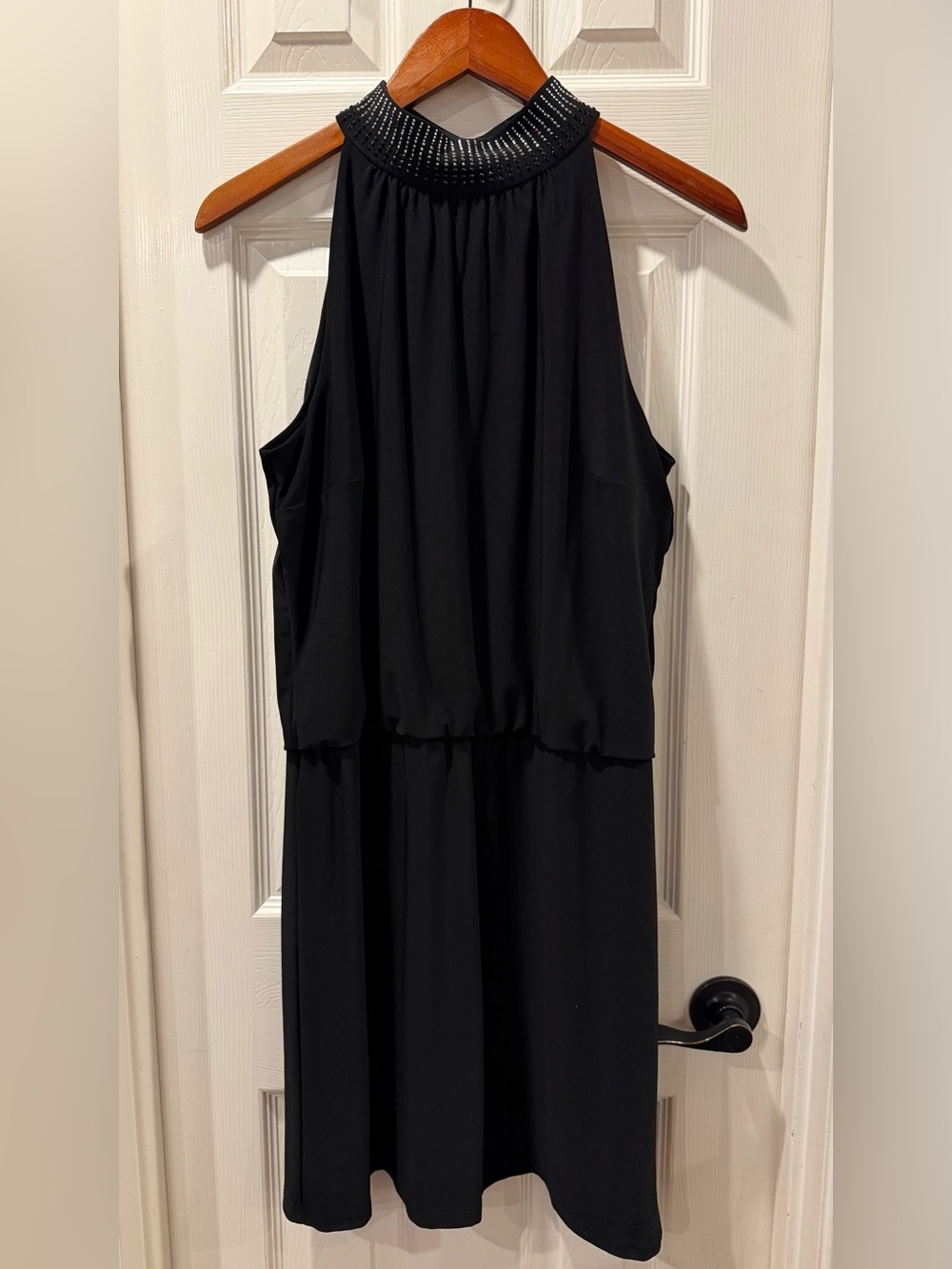 White House Black Market Black Halter-Neck Maxi Dress with Beaded Collar